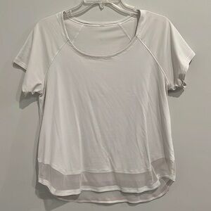 Lululemon Round Neck White Tshirt with Mesh Botttom Trim
